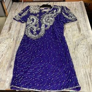 Vintage Laurence Kazer purple beaded dress ps